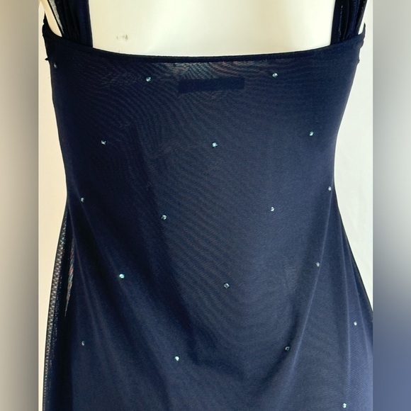 Vintage Tahari Navy Mesh Midi dress with Blue Crystals Size 2 - Picture 3 of 6